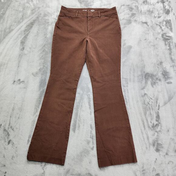 Old Navy Pants Womens 10 Brown High Rise Pixie Flare Pockets Stretch Office - Picture 1 of 11
